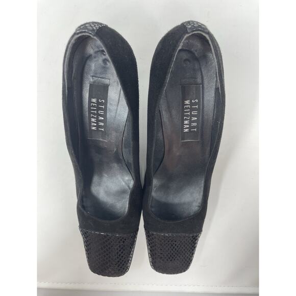 Vintage Stuart Weitzman Black Suede and Snakeskin Square Toe Pumps size 8 .5 B - Picture 13 of 13